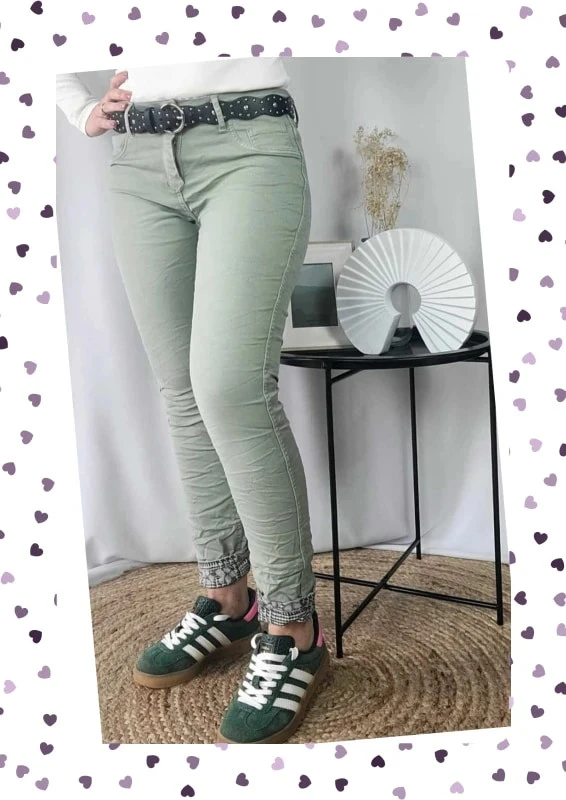 Pantalon Réversible vert sauge slim stretch T36 S jean casual